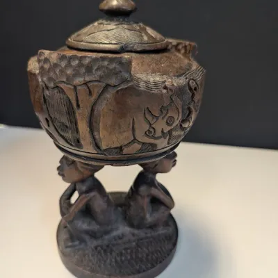 8" Hand Carved Lidded Storage Bowl