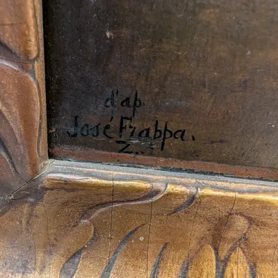 Antique Painting After José Frappa, Clerical Scene in Ornate Gilt Frame