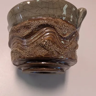 Brown Pottery Bowl Signed & Flower Ceramic Bowl