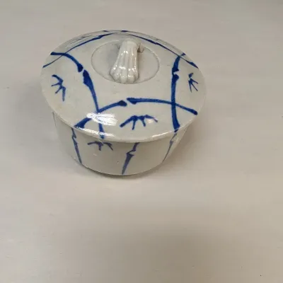 Blue & White Porcelain Bowls & Stoneware Dish w/ Lid