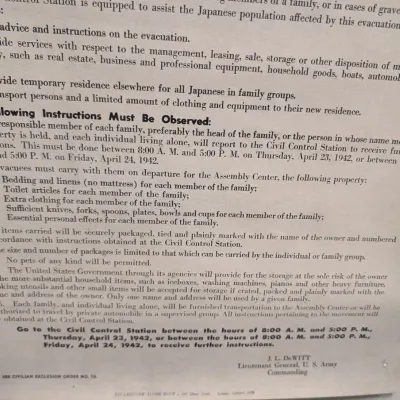 WWII Japanese Internment Order Poster 1942 Historic Reproduction 21 3/4" x 13 1/2"