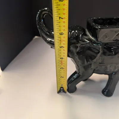 Vintage Planters Haeger Pottery Baby Cradle, Vintage Elephant Shaped Black Ceramic Planter & Green Planter With Raised Dragonfly