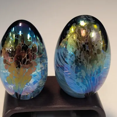 1984 Mount St. Helens Volcanic Ash Glass Egg Sculpture Signed MSH Paperweights