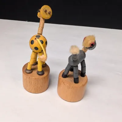 Vintage 1970's Collapsible Wooden Giraffe & Donkey Finger Puppets