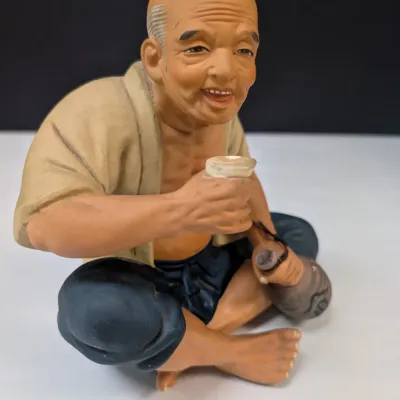 Vintage Hakata Urasaki Napco Japan Clay Figure Drinking Sake & Hakata Urasaki Napco Japan Clay Okusan Figure