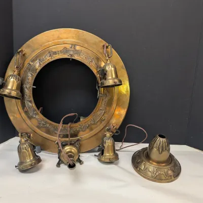 Art Deco 4 Light Brass Chandelier
