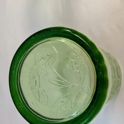 Set Of 4 Vintage Uranium Glasses With Etched Flowers & Leaves
