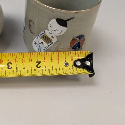 Vintage Kutain Ware Daruma Sake Cup & Japanese Doll Sake Cup