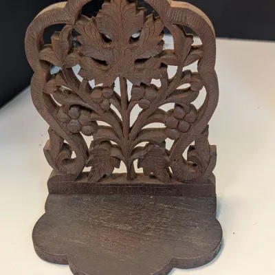 Wood Leaf Carved Trivet, Rosewood, Carved Hand & Foot, Carved Napkin Holder & Cherry Wood House Blessing Sign