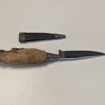 German Rostfrei Solingen Deer Hoof Handle Hunting Boot Knife & Sheath