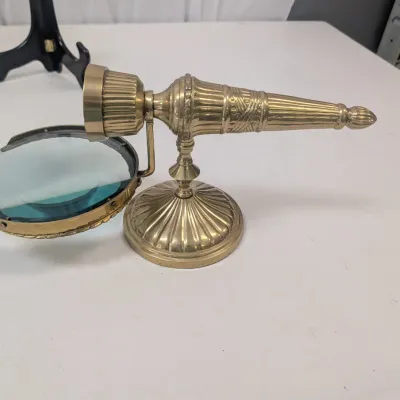 Vintage Brass Desk Magnifying Glass on Swivel Stand