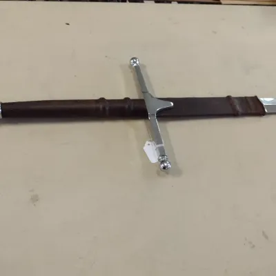 Long, Two Handed Stainless Sword- Silver Toned Guard- Approx 51" Long