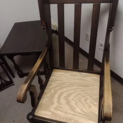 Vintage Wood Frame Chair with Side Table