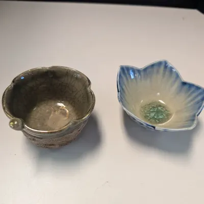 Brown Pottery Bowl Signed & Flower Ceramic Bowl