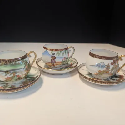Japanese Lithophane Cup & Saucer House Bamboo Secret Geisha Girl