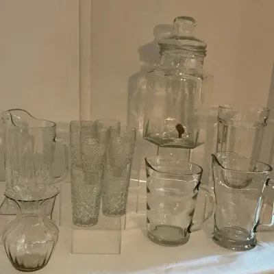 GLASSWARE - TUMBLERS- VASE- WATER PITCHERS - GLASS DISPENSER 