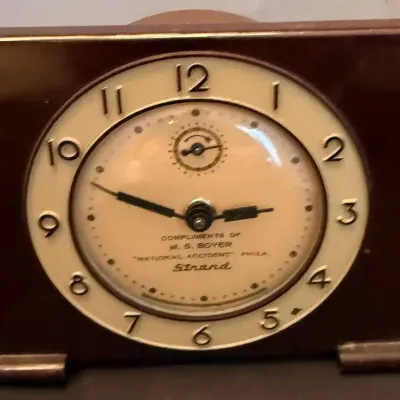 Vintage Strand Art Deco Bakelite Alarm Clock – Advertising Clock for National Accident, Philadelphia