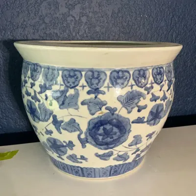 Chinoiserie Style Blue And White Fishbowl