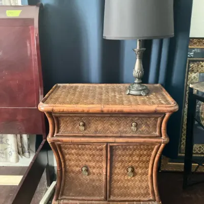 Wicker & Rattan Nightstand With Lamp