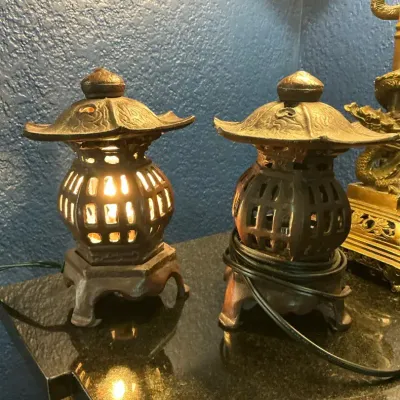 Pagoda Lamps Cast Iron Pair