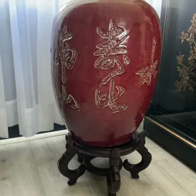 Oxblood  Chinoiserie Garden Stool #2