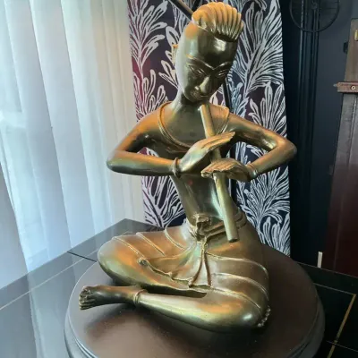 Thai Flute Player Lamp Brass VTG