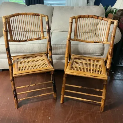 Bamboo Folding Chairs Pair