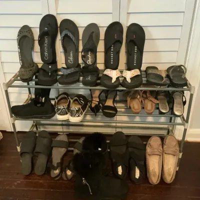 Shoe Rack With Cobian, Sketchers, Right Cletus Dog, Uggs, Hey Dude & More Size 8-8.5