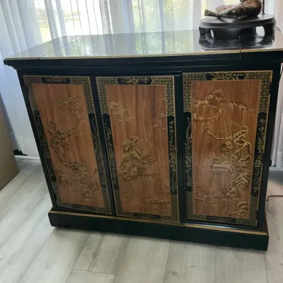 Drexel Black Lacquer Asian Theme Bar Cart