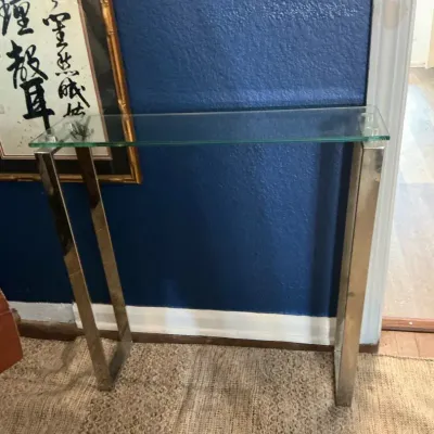 Modern Chrome And Glass Skinny Side Table