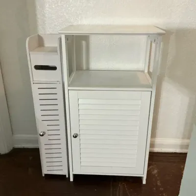 White Cabinet And Toilet Paper Holder Cabinet