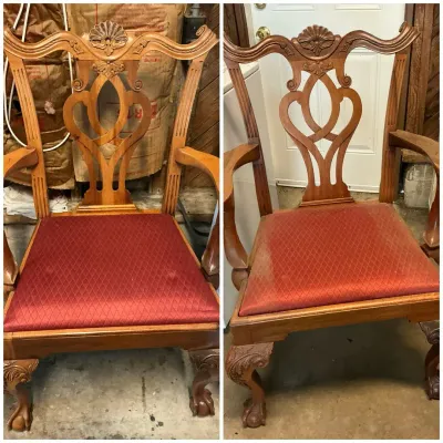 Chippendale Style Wood Armchairs Pair