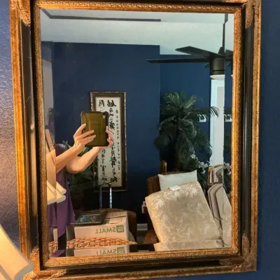 Black Lacquer And Gold Framed Mirror