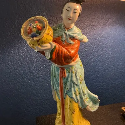 Chinese Lady With Flower Basket Famille Rose Style