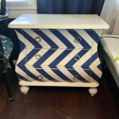 Bombe Nightstand With Blue & White Chevron Pattern
