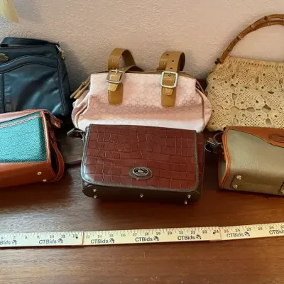 6 Handbags (3 Dooney & Bourke, 1 Nine West, 1 Etienne Aigner & 1 Crocheted Boho Chic handbag)