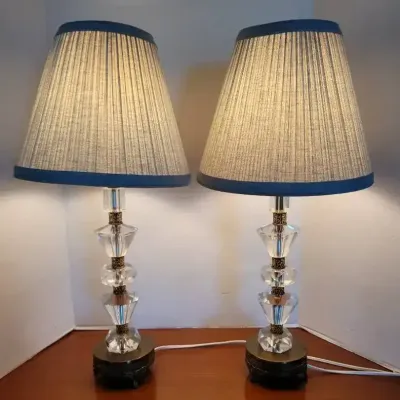 2 Stacked Crystal Lamps With Brass Bass