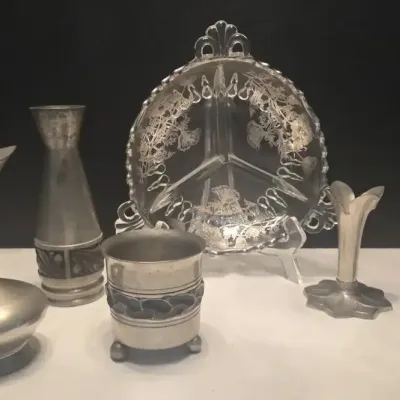 Norwegian Pewter Items And Candy Dish