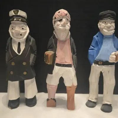 Vintage Hand-Carved Wooden Nautical Figurines "Old Salts"
