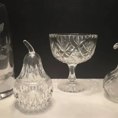 Orrefors Vase, Lead Crystal Candy Dish, Glass Cruet & Crystal Pear Trinket Holder 