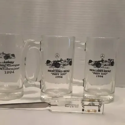 1994 Lokey Octoberfest Mercedes Benz "Indy 500" Glass Mugs & Letter Opener