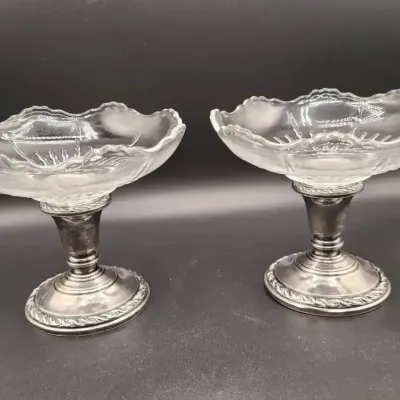 Amston Silver Co Glass Compote Candy Dishes With Sterling Silver 540 Bases