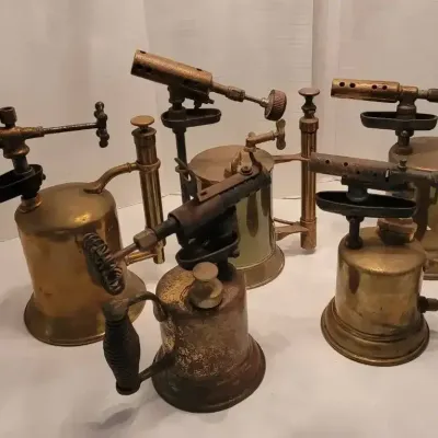 5 Antique Brass Liquid-Fuel Blowtorches