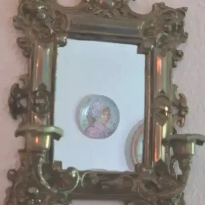 Ornate Brass Mirror And Movable Sconces #2