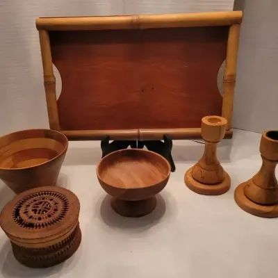 Vintage MCM Wooden Serving and Decor Set