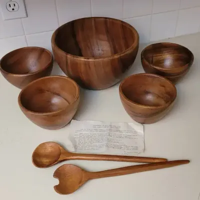 Teakwood Salad Bowls And Serving Utensils 