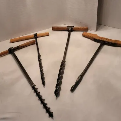 4 Antique T-handle Wood Augers