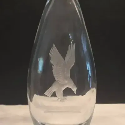Etched Eagle, Signed Crystal Vase