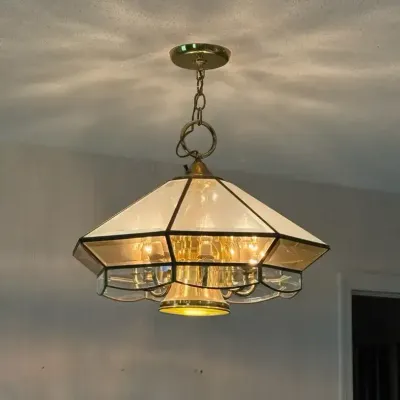 Beveled Glass And Brass Vintage Chandelier Manufactured By Frederick Raymond