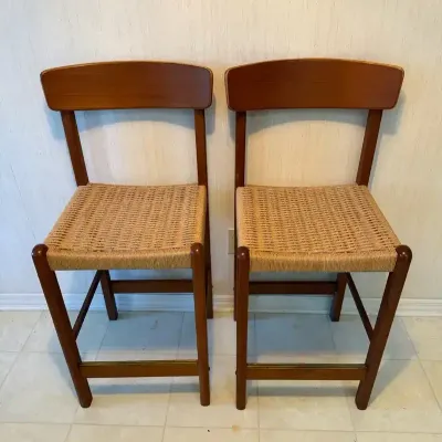 2 Sun Cabinet, Teak Wood Counter Stools With Hand Woven Rope Seats